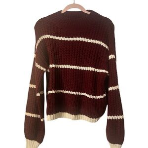 SHEIN Maroon and Cream Striped Knit Sweater